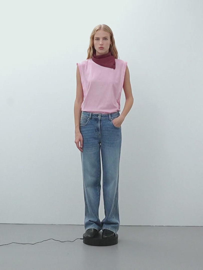 Vaquero ancho de mujer tiro alto y cremallera